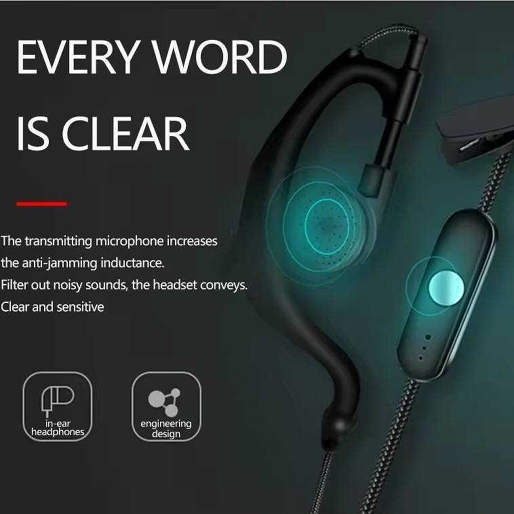 Headset Mic Walkie Talkie PTT Single Earpiece 2 Pin Baofeng