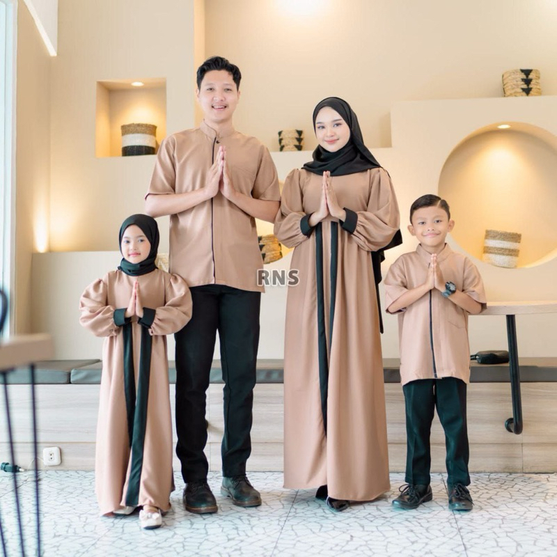Rins Couple Keluarga Gamis Ibu Anak Ayah Anak baju Lebaran 2025 bahan Premium High Qualty Free Hijab