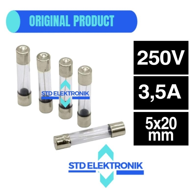 Sikring kaca kecil +- 2 cm 3,5 A - Fuse kaca kecil - glass fuse 3,5A