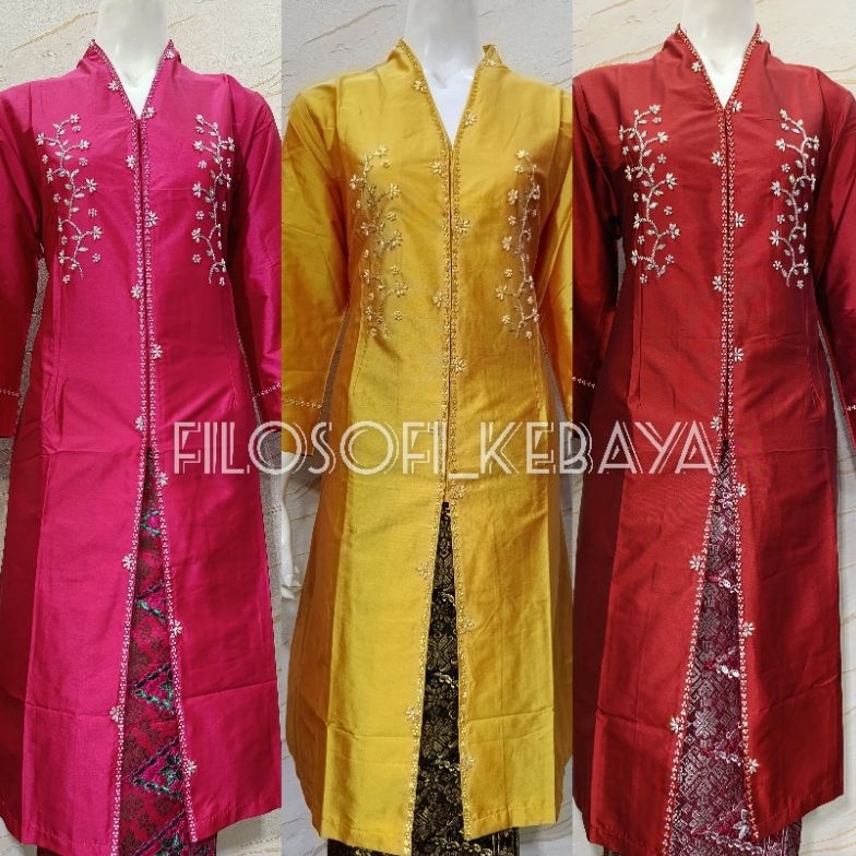 KODE H89U FKAtasan kebaya kurung taffeta melayu terbaru  kebaya kurung melayu motif teratai  kebaya 