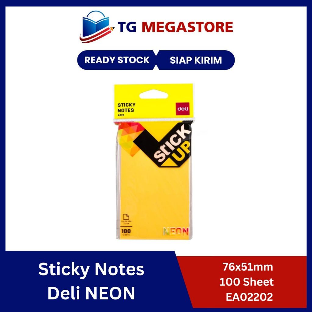 

Sticky Notes Deli NEON 76x51mm 3''x2'' 100 Sheet - EA02202