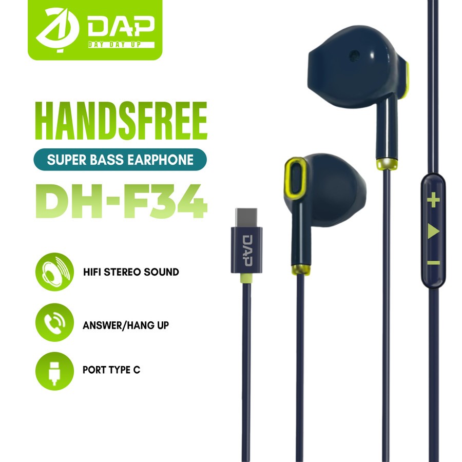 DAP Headset Earphone Type C Super Bass DH-F34 - Garansi 1 Tahun