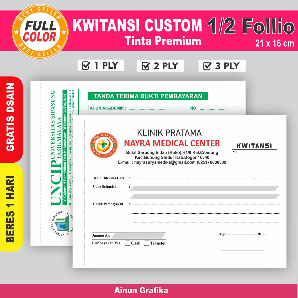 

KWITANSI Custom Tinta Premium 1/2 Folio, KWITANSI CUSTOM