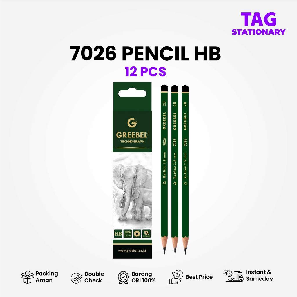 

GREEBEL Graphite Pensil / Pensil Hexagonal HB 7026 Isi (12PCS/SET) / Pensil Tulis Timur Agung Grosir