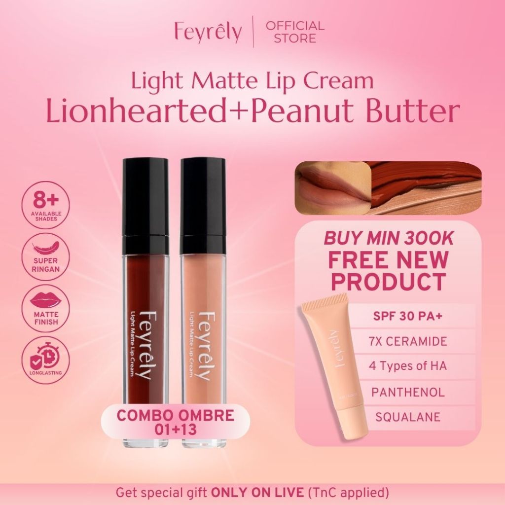 FEYRELY LIMITED EDITION 2-in-1 Lip Cream Set Ombre 01 Lionhearted Maroon + 13 Peanut Butter