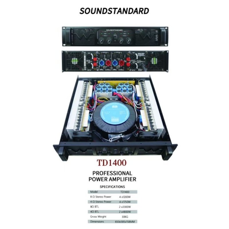 POWER AMPLIFIER SOUNDSTANDARD TD 1400 4 CHANNEL 4 × 1200 WATT SOUNDSTANDARD TD1400