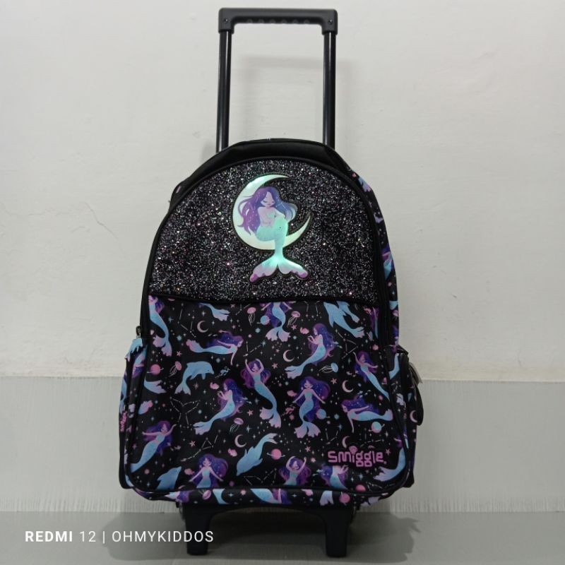 ori original smiggle limitless backpack with light up wheels Black Mermaid putri duyung ariel tas ra
