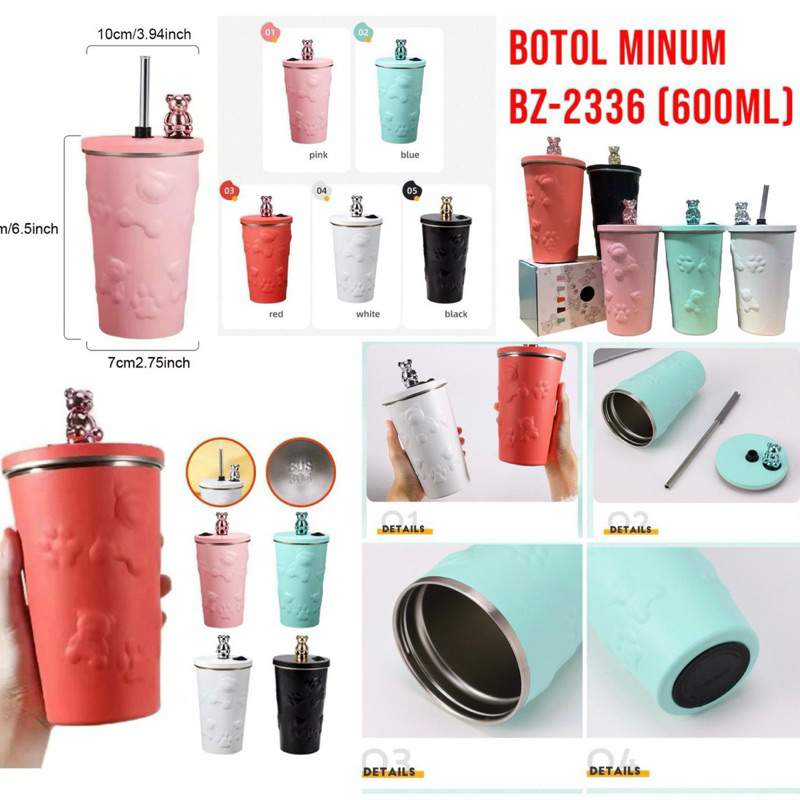 Termos Tumbler Stainless Bear BZ-2336 Tumbler Minum Beruang Tahan Panas 600ML BPA Free