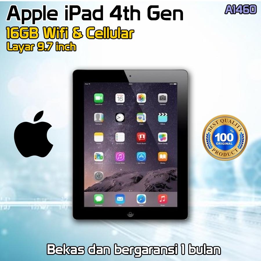 Apple Ipad 4th Gen Wifi Cellular 16GB A1460 Black ipad Original Bekas Bergaransi