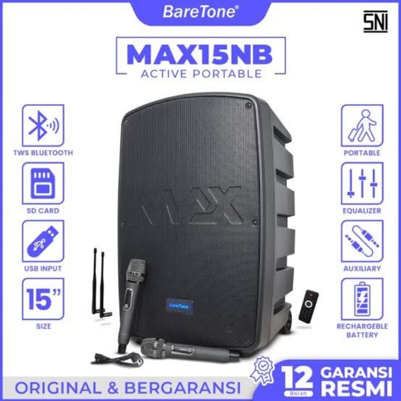 Speaker Portable Baretone MAX15NB 15INCH TMS 800 Watt Baretone MAX15NB Original