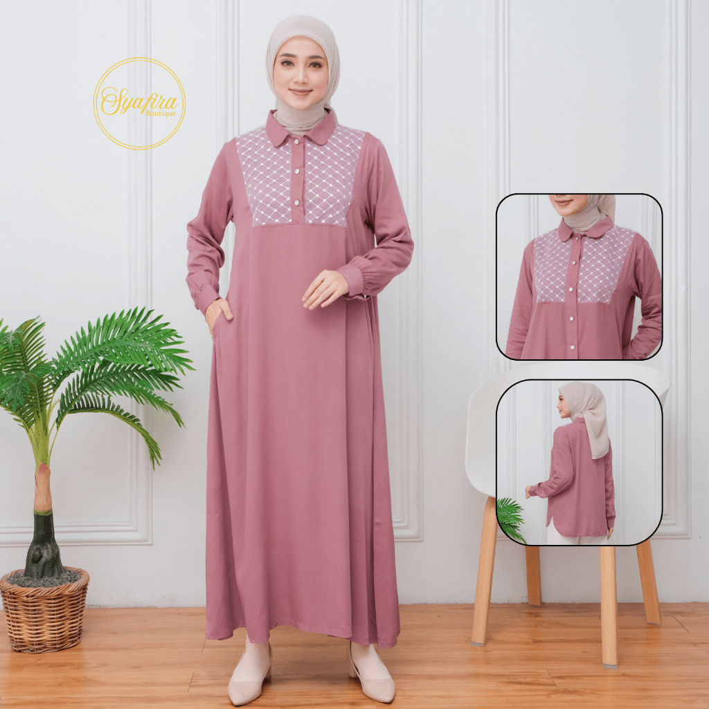 Gamis Muslim Brokat Pesta Mewah Maxi Dress Brukat Tile Premium Terbaru Busui Friendly Kualitas Butik
