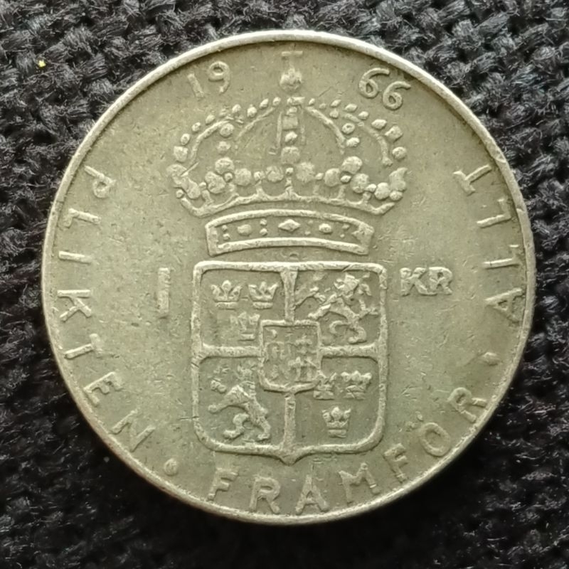 Koin Kuno Perak Swedia 1 Krona tahun 1966