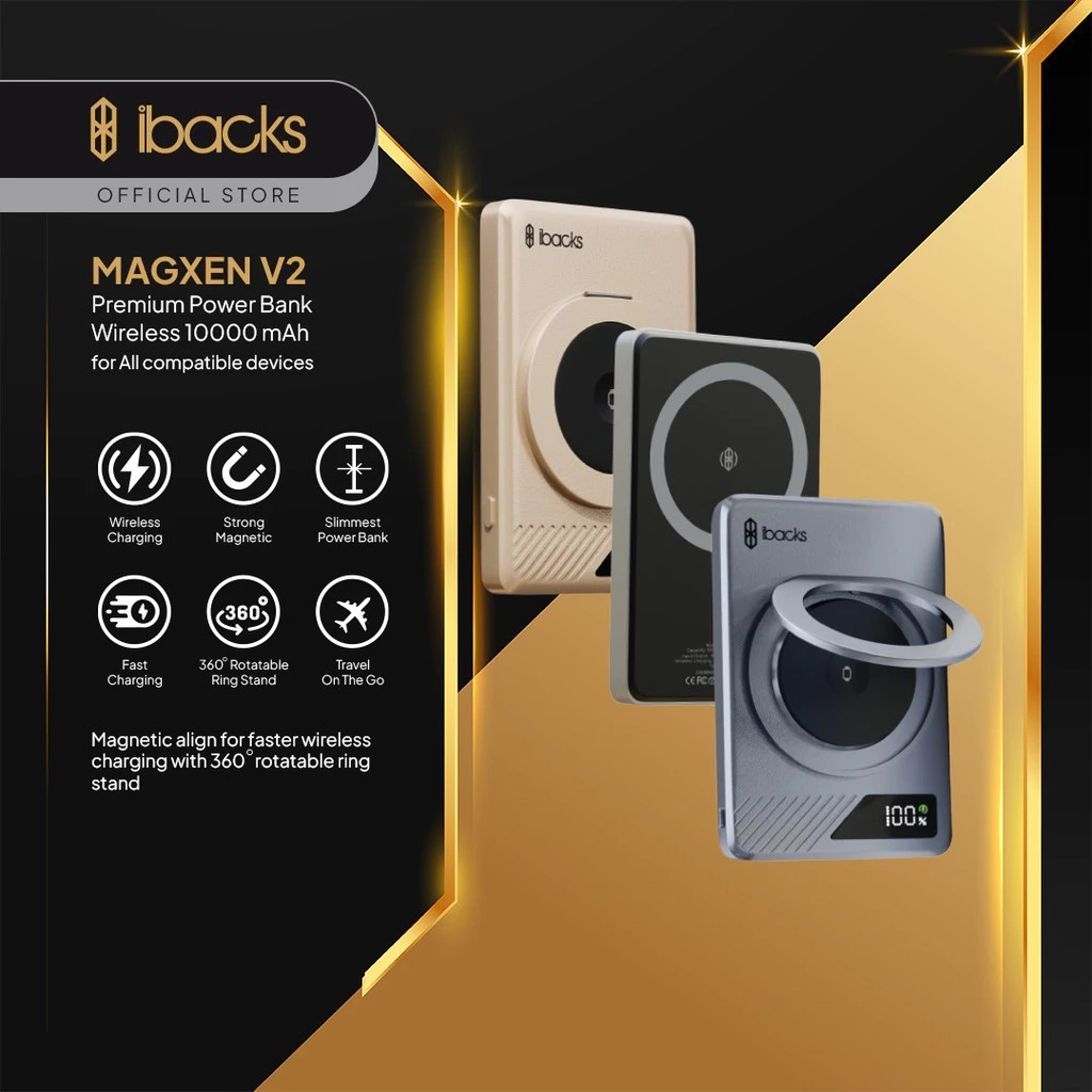 Ibacks Magxen V2 Powerbank wireless 10000mah Travel to Go compatible for handphone/ smartwatch/ TWS 