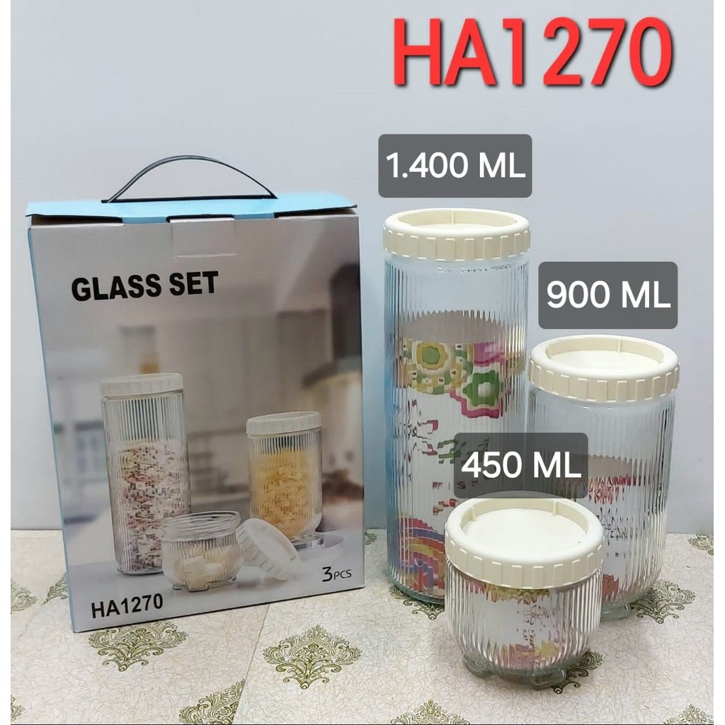 1Set Toples Kaca Kedap Udara / Stoples Tertutup Kaca Transparan/ Toples Lebaran Set Minimalis / Topl