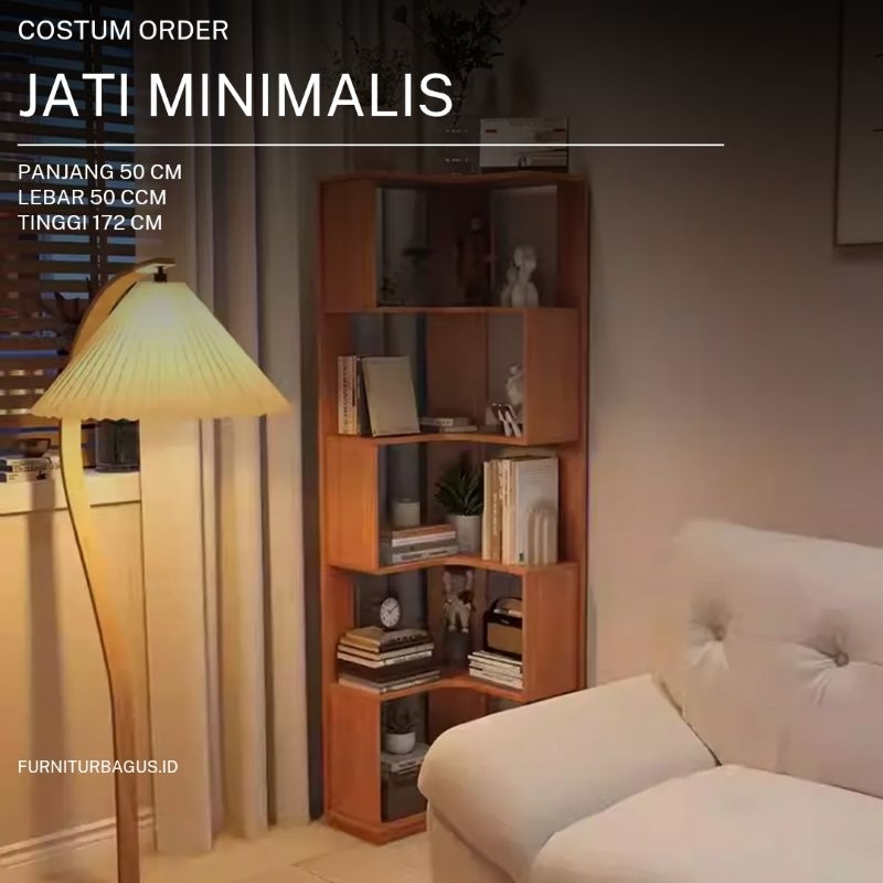 Rak Buku Sudut Ruangan / Rak sudut Ruangan Kayu Jati / Rak Buku Sudut Ruangan
