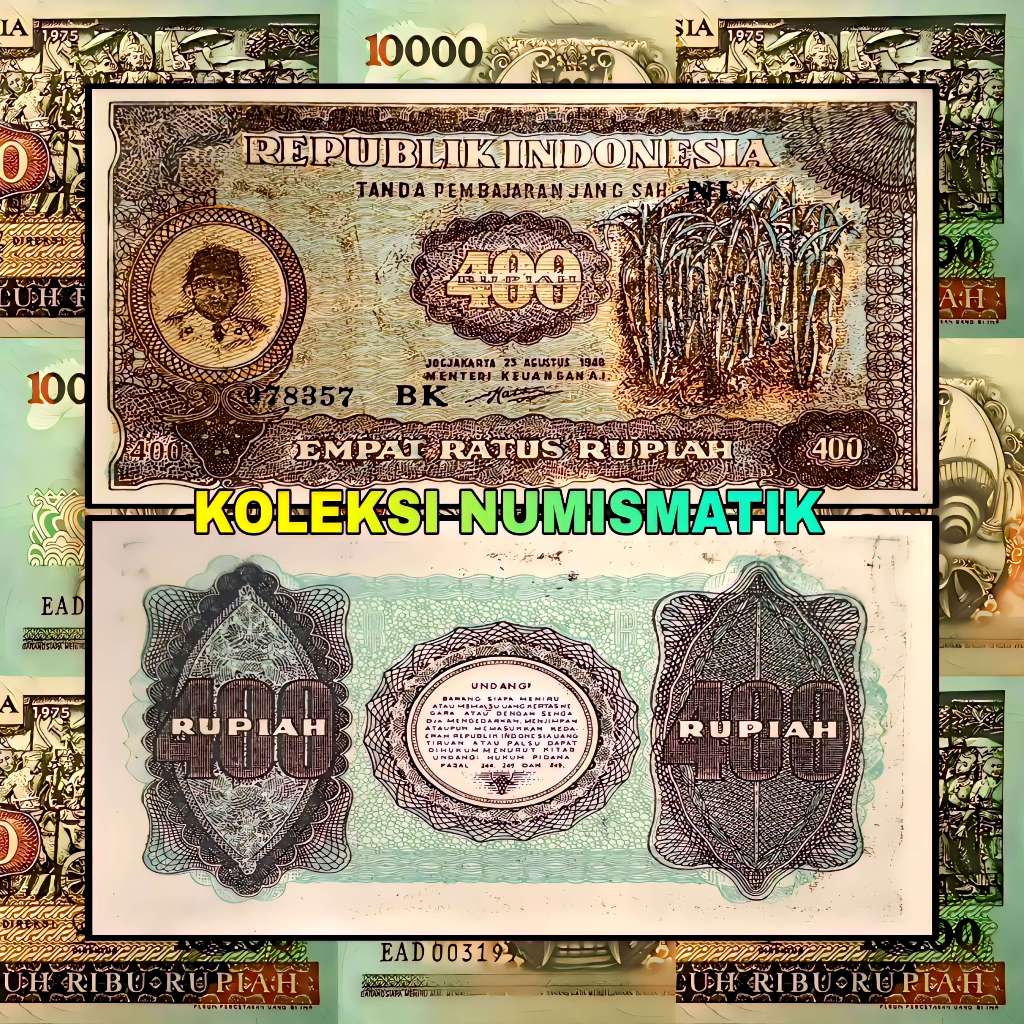 SOUVENIR UANG KERTAS KUNO INDONESIA 400 RUPIAH ORI IV SOEKARNO 1948
