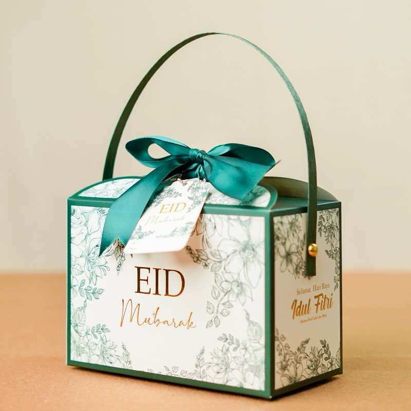 

Box Hampers Lebaran Premium Untuk 2 Toples Tabung 500-800ML Box Kue Kering Box Bolu Lebaran Kotak Kue Idul Fitri Green Flower