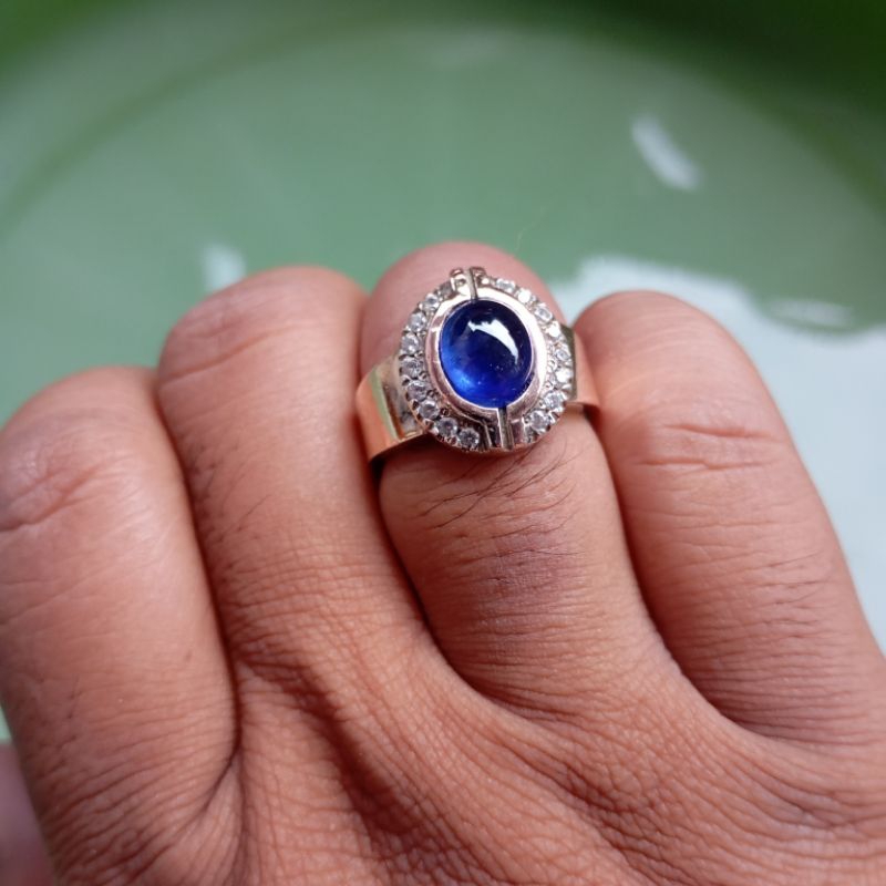 Cincin Blue Sapphire Ring Perak 925 Kombinasi Emas