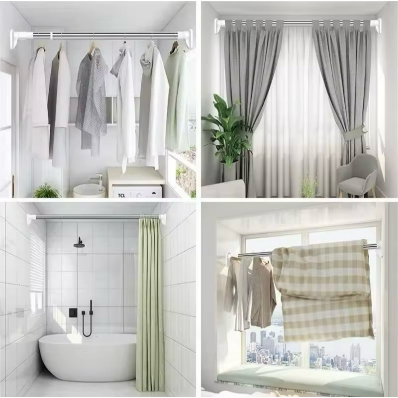 Uddjaya_ 3Meter Tiang Fleksibel Tiang Gorden Stainless Tiang Kamar Mandi Tiang Gantungan Mulifungsi