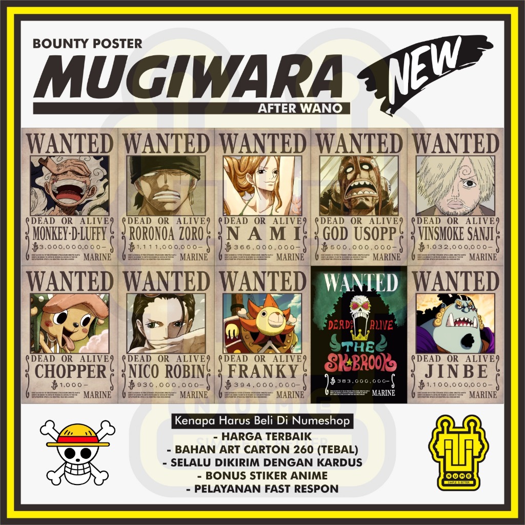 Poster Bounty Wanted One Piece Mugiwara Straw Hat Pirates Terupdate After Wano Terbaru Satu Set Isi 