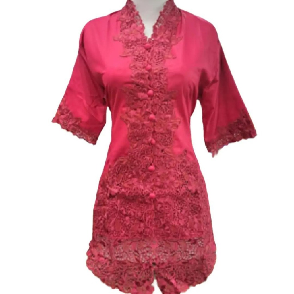 Atasan Kebaya Encim Bordir Polos Lengan Pendek Bahan Katun Premium Warna Merah