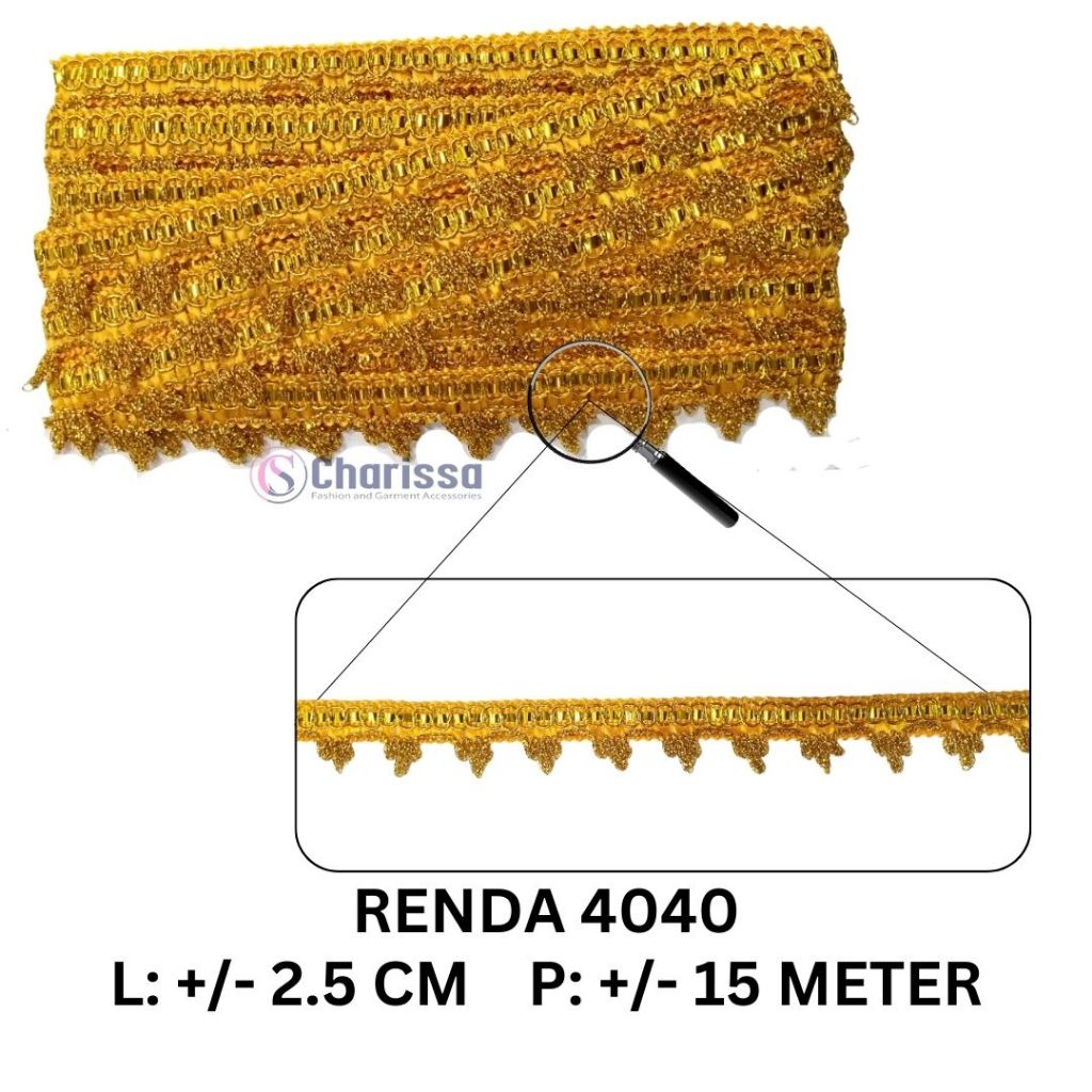 Renda mas 4040 / renda emas 2.5 cm / renda isi ( 15 meter ) / renda sedang / renda tanggung