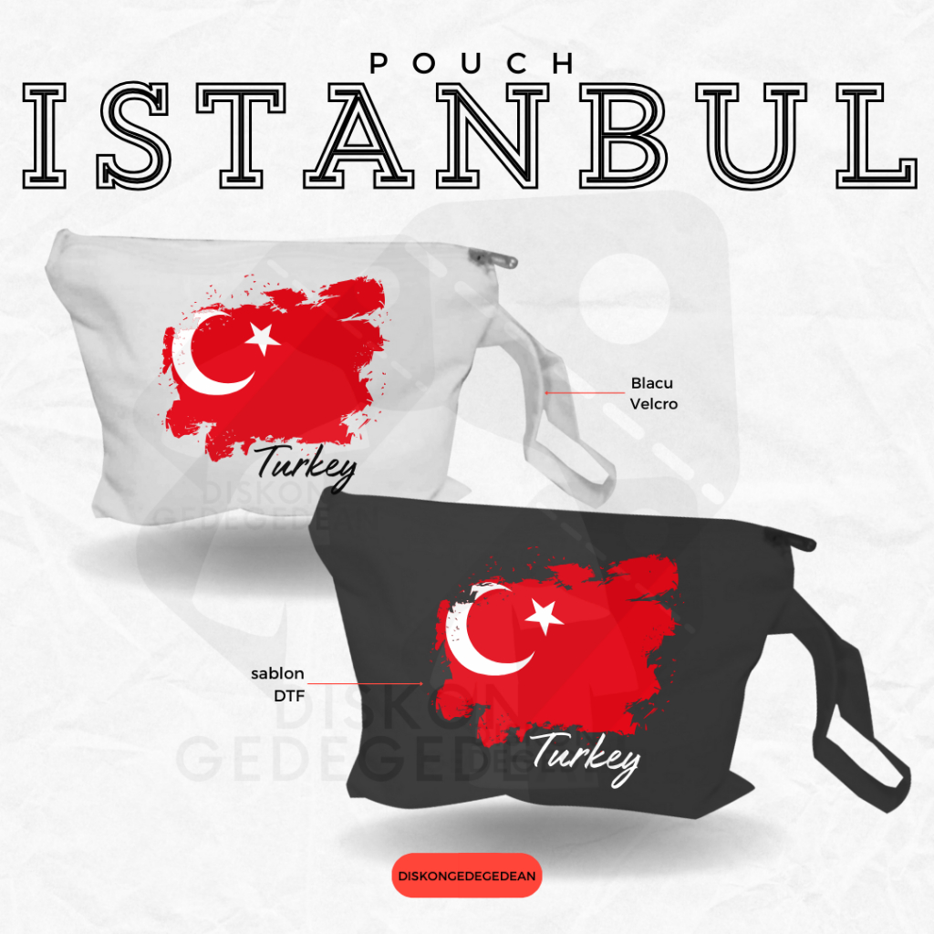 Diskongedegedean Pouch Souvenir Istanbul Turki Dompet Oleh Oleh Turkey Bahan Blacu dengan Resleting 