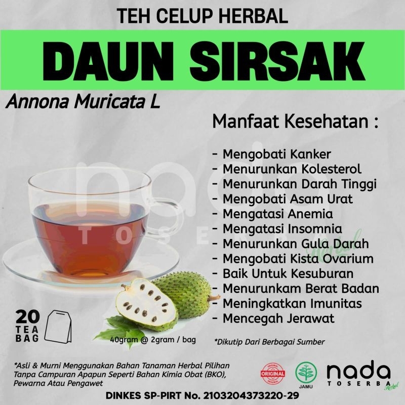 

Teh Celup Herbal DAUN SIRSAK Isi 20 Tea Bag | Kista & Miom | Annona Muricata