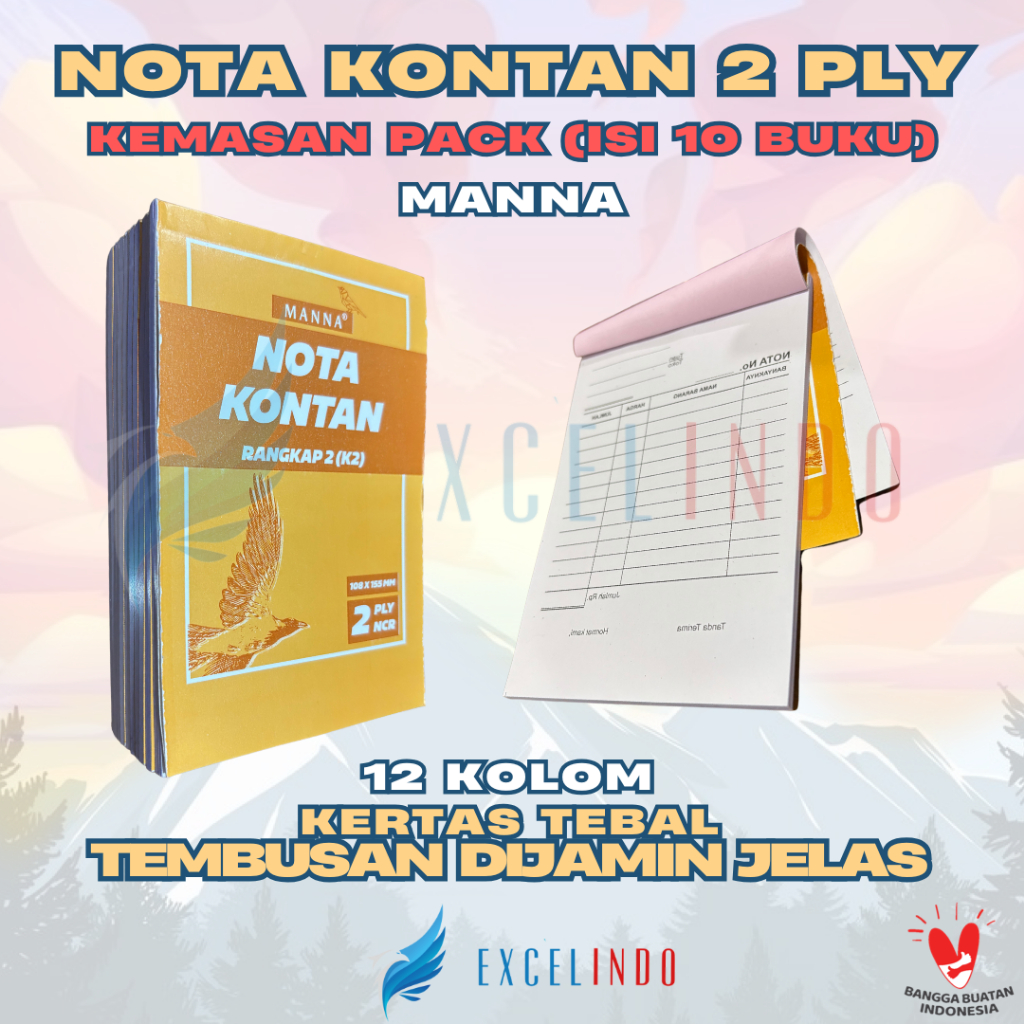 

(1 PACK/ISI 10 BUKU) Buku Nota Kontan NCR 2 ply 1/4 Folio (108mm x 155mm) 20 LEMBAR TEMBUSAN DIJAMIN JELAS merk MANNA