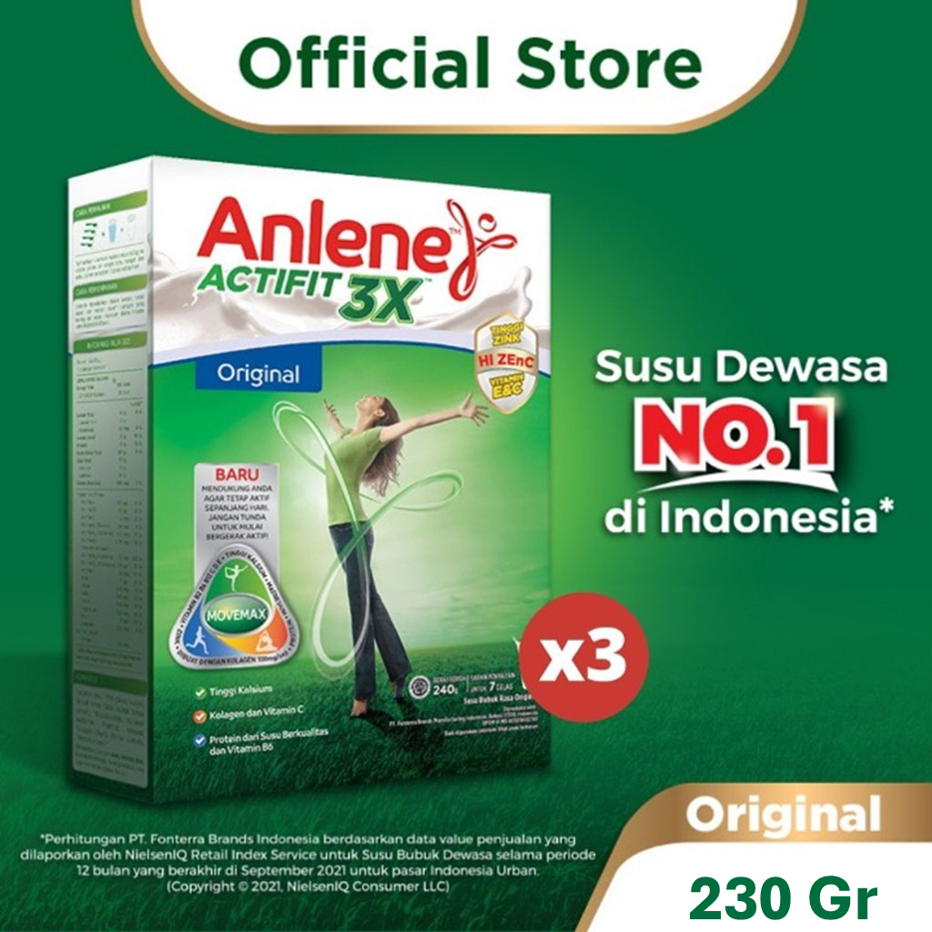 

Anlene Actifit 3X Susu Bubuk Original 3 x 230g - Nutrisi Tulang, Sendi, dan Otot