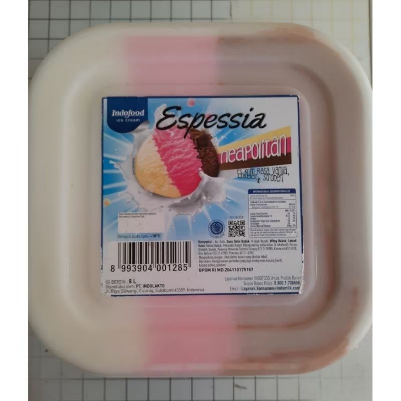

Eskrim Indofood Espessia 8 Liter Rasa Neapolitan