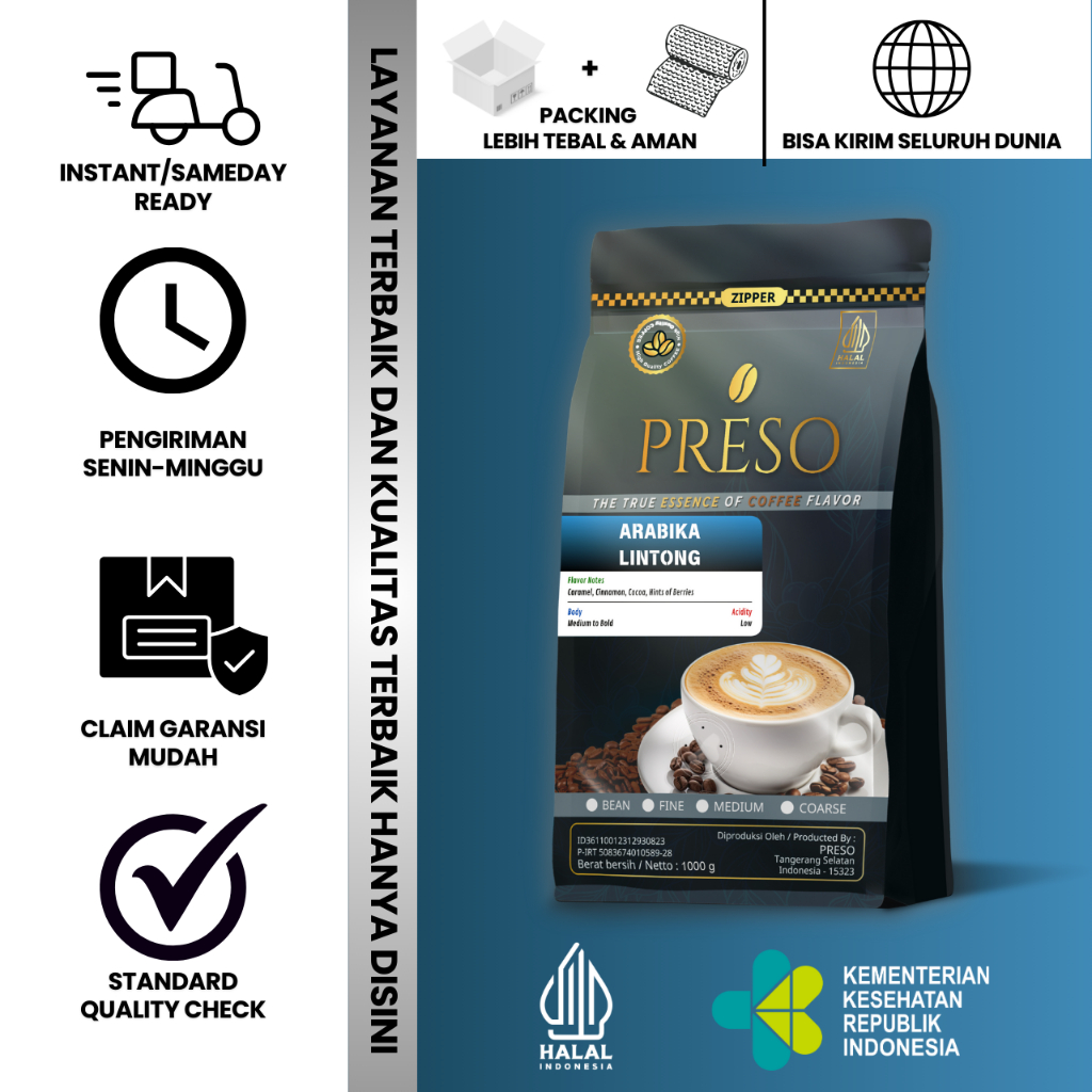 

PRESO Biji Kopi Bubuk Arabika Lintong Sumatra Coffee Roast Beans Espresso Bean Coffe 1000 gram