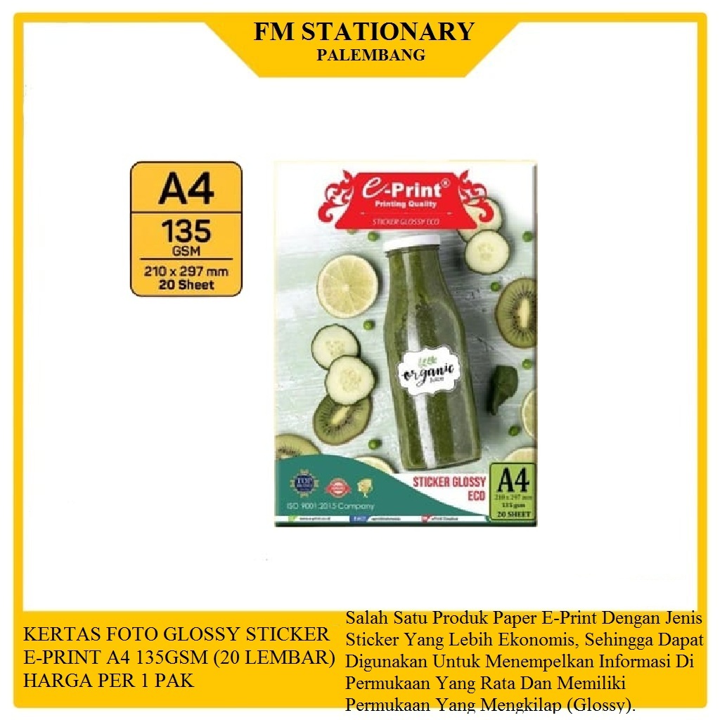 

E-Print Stiker Glossy A4 135GSM (20 Lembar)