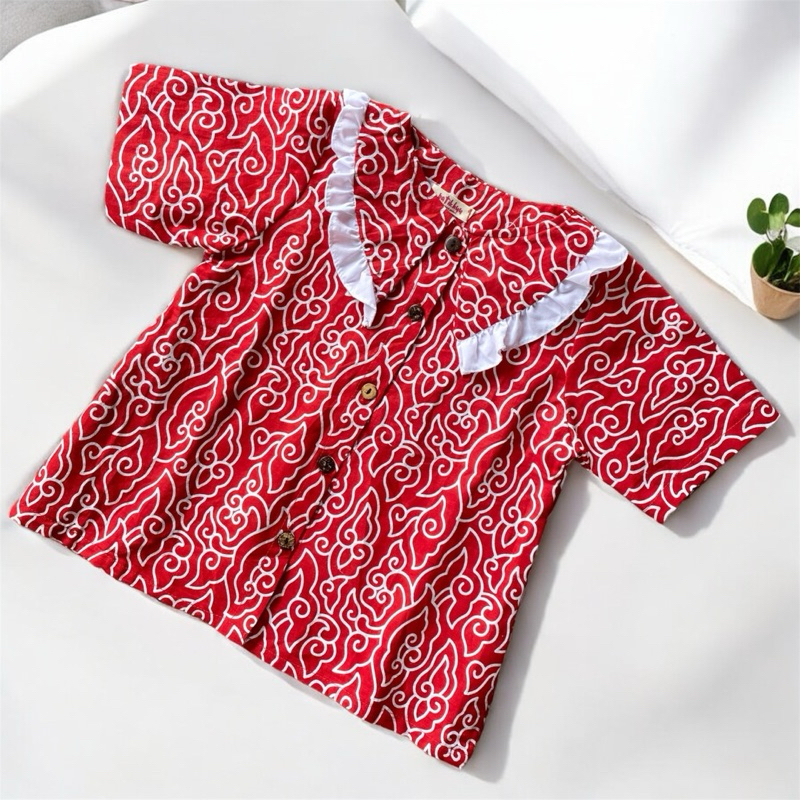 ATASAN BATIK ANAK PEREMPUAN MEGA MENDUNG PINK MERAH & TOSKA BAHAN KATUN