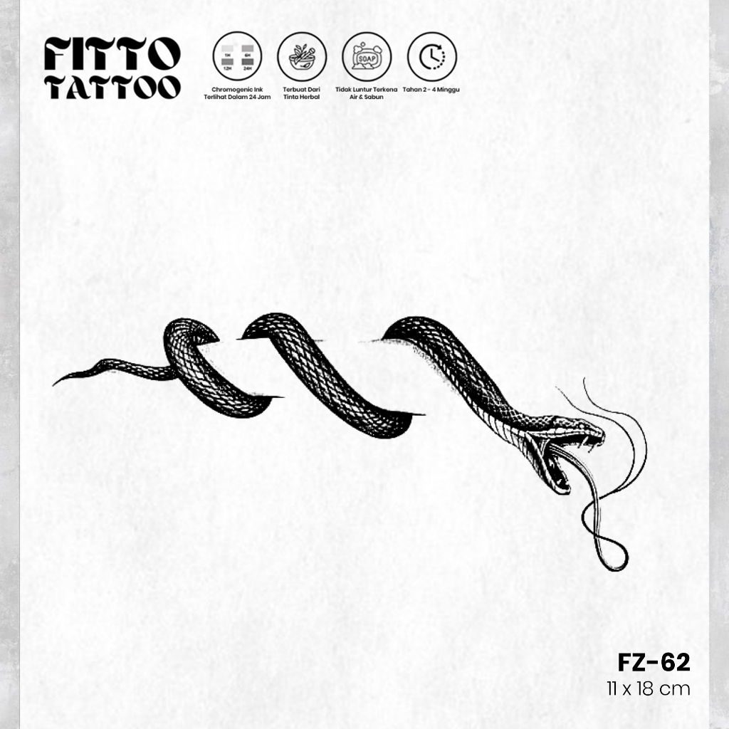 Stiker Tato Temporer Ular Naga Semi Permanent Fruit Ink Premium Tatto Snake Dragon Temporary