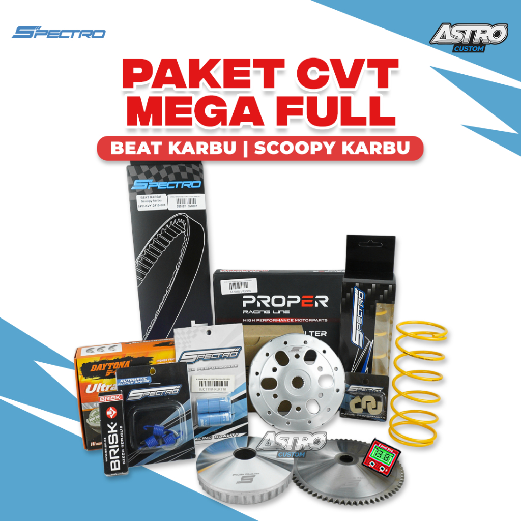 Mega Super Full Upgrade CVT Beat Karbu Scoopy Karbu Mangkok Kampas Ganda Spectro Racing