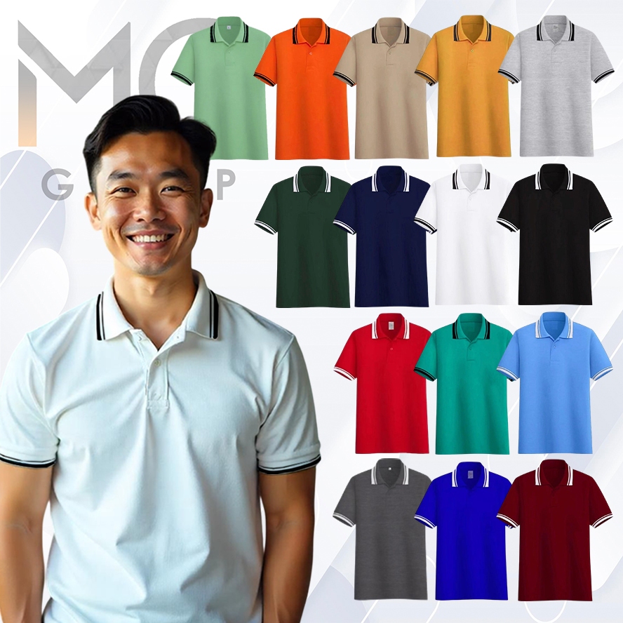 Kaos POLO Shirt Polos Kerah Stripe Hitam Putih Merah Orange Biru Hijau Tosca Lacos Lengan Pendek