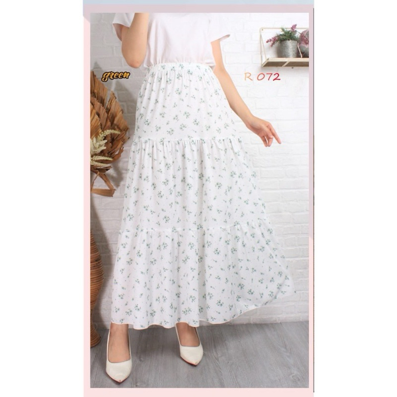 Rok Motif Korean Style Panjang Rok Susun Payung Panjang Wanita Rok Tingkat