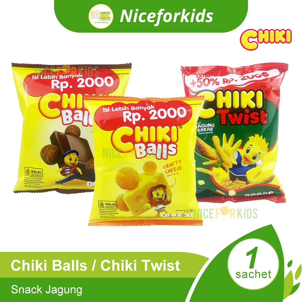 

Chiki Twist Jagung Bakar 22.5g / Chiki Balls Cheese 16g / Chiki Balls Choco 16g / Chiki Gurih Renyah