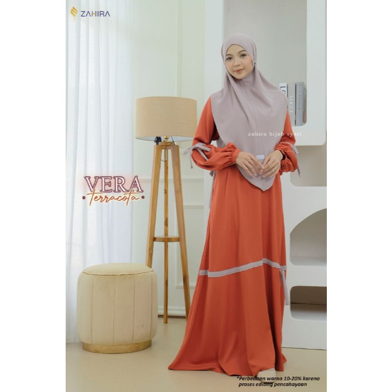 Gamis set Zahira hijab syar'i  Gamis cantik  Lebaran Hari raya 2025 bahan senorita tebal adem flowy