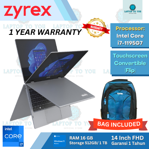 ZYREX NOTEBOOK CRUISER 20 C1317 16S5 / Intel Core i7-1195G7 / RAM 16GB 512GB Win 11 + GARANSI 1 Tahu