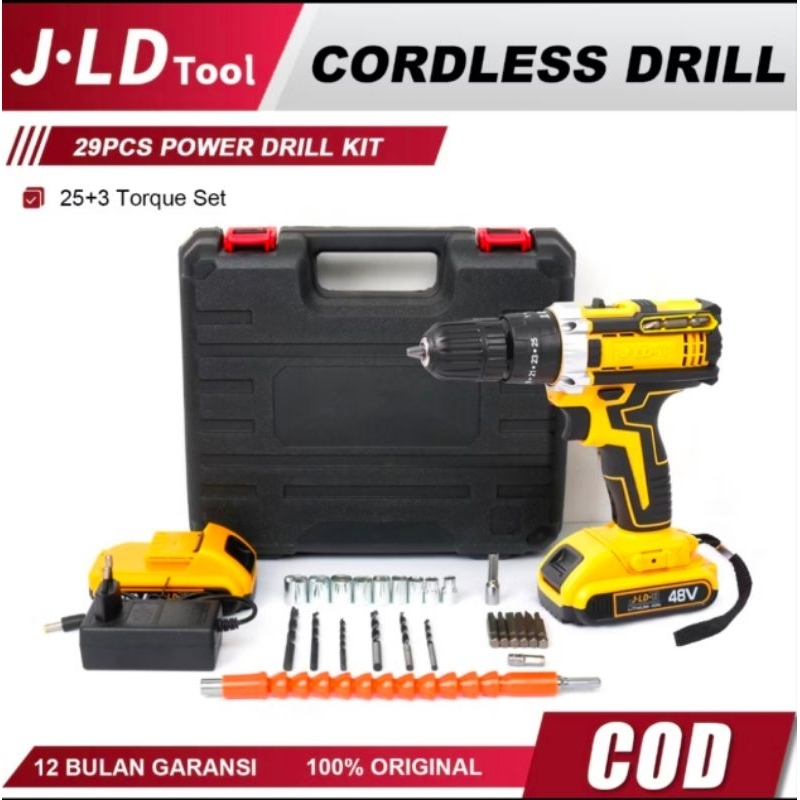 JLD Mesin Bor Impact Cordless 48V 2 Speed. Cordless impact Drill. Mesin Bor Baterai