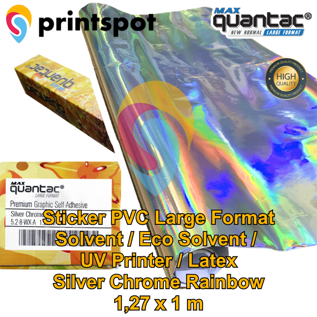 

Sample QUANTAC MAX Sticker Silver Chrome Rainbow Hologram Pelangi Roll Panjang 1 M x Lebar 1,27