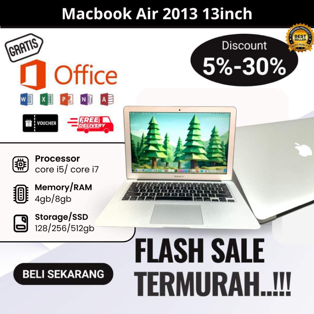 [ORI PROMO] Macbook Air 2013 13"inch core i5/i7 RAM 4gb/8gb. SSD 128gb/256gb. No minus