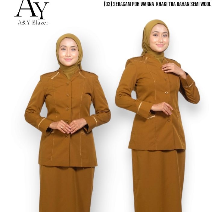 HJ6 3 AY Blazer Baju Seragam PDH Guru  PNS Wanita Warna KHAKI TUA  BAHAN SEMIWOL  Seragam Kerja Dina