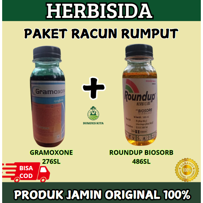PAKET MURAH GRAMOXONE 276SL PLUS ROUNDUP BIOSORB 486SL ORIGINAL OBAT RACUN RUMPUT 200ML REPACK