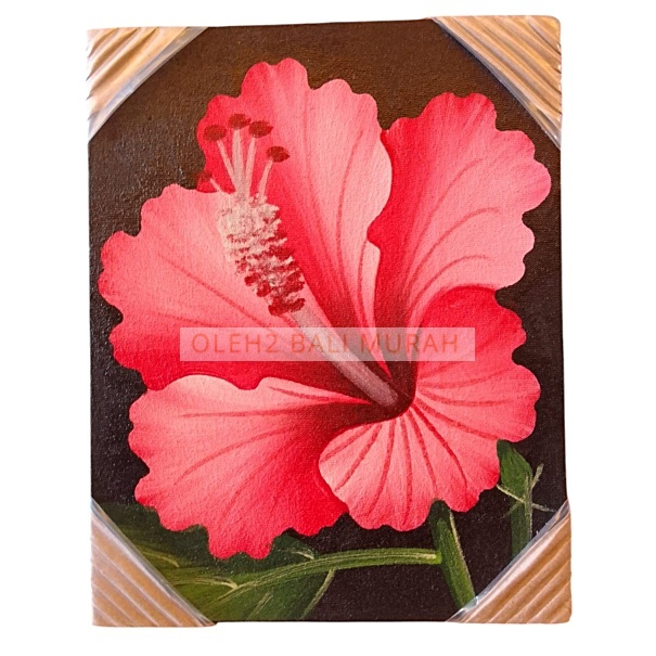 Lukisan Pucuk-Bunga Kembang Sepatu Merah Khas Bali – 100% Handmade