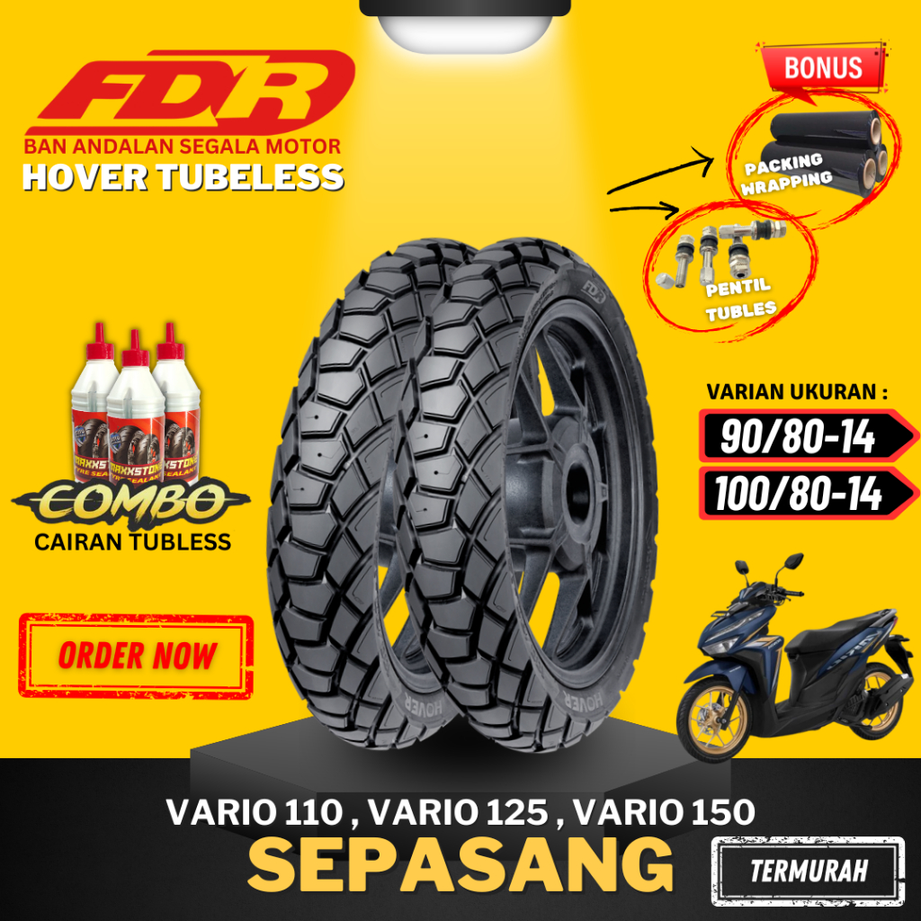 [COMBO SEPASANG] BAN FDR TUBELESS HOVER RING 14 / BAN LUAR FDR HOVER RING 14 ( 90/80-14 / 100/80-14 