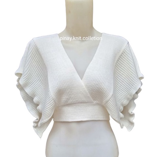 Sale Atasan crop outer rompi rajut wanitavest knit ruffle pinay