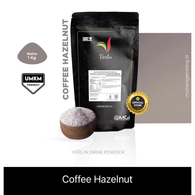 

Verlin Drink Powder rasa coffee hazelnut kemasan 1 kg/ bubuk. Bubuk minuman kekinian.